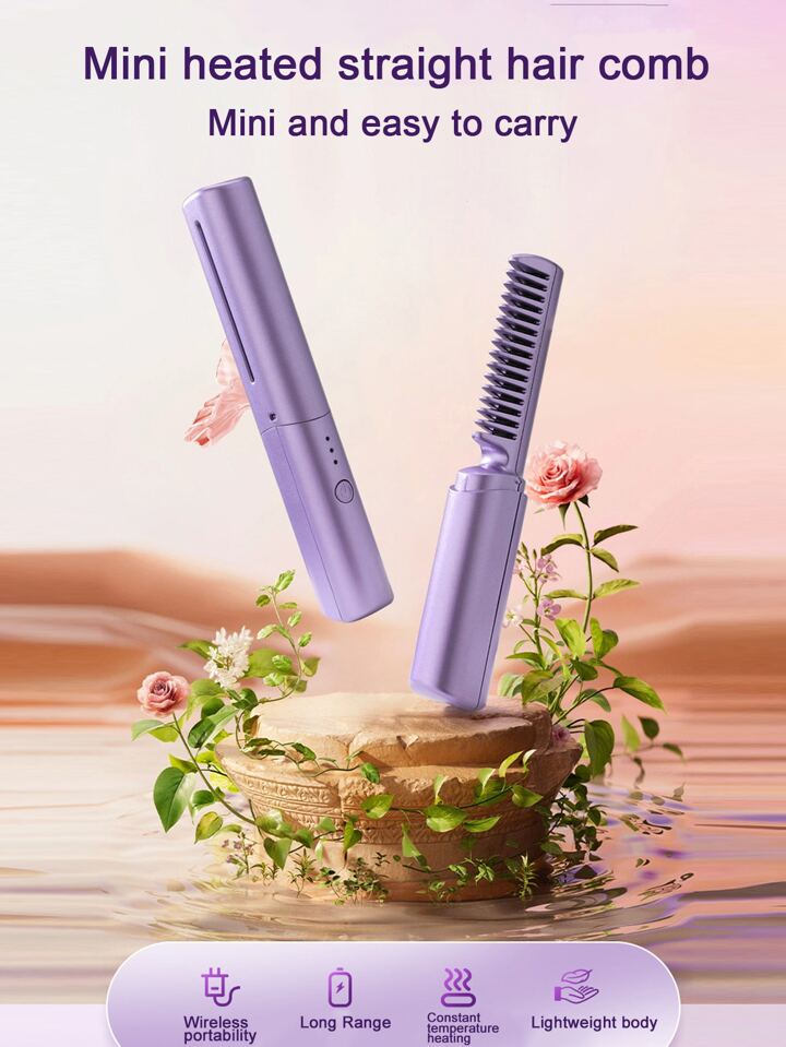 Rechargeable wireless hair straightener comb, portable professional mini hair straightener