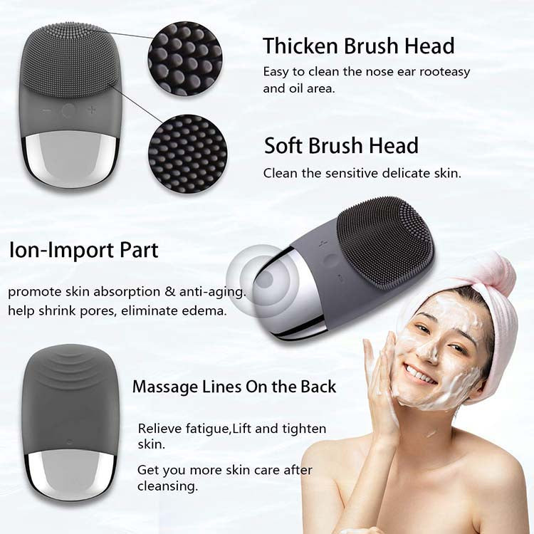 USB Rechargeable Silicone face cleaning, Electric Sonic Exfoliator Cleansing Brush