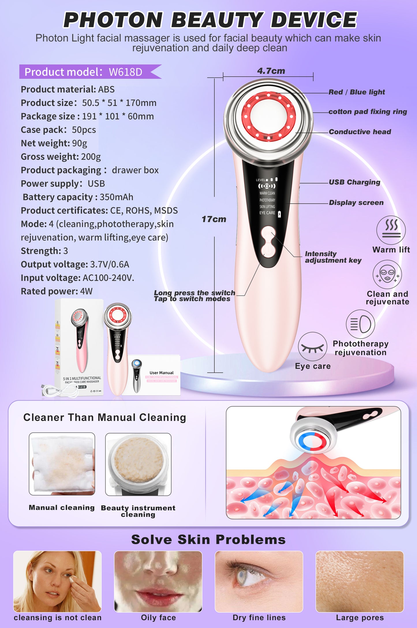 5 In 1 Facial Skin Lifting and  Tightening Device with LED photon technology