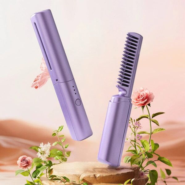 Rechargeable wireless hair straightener comb, portable professional mini hair straightener