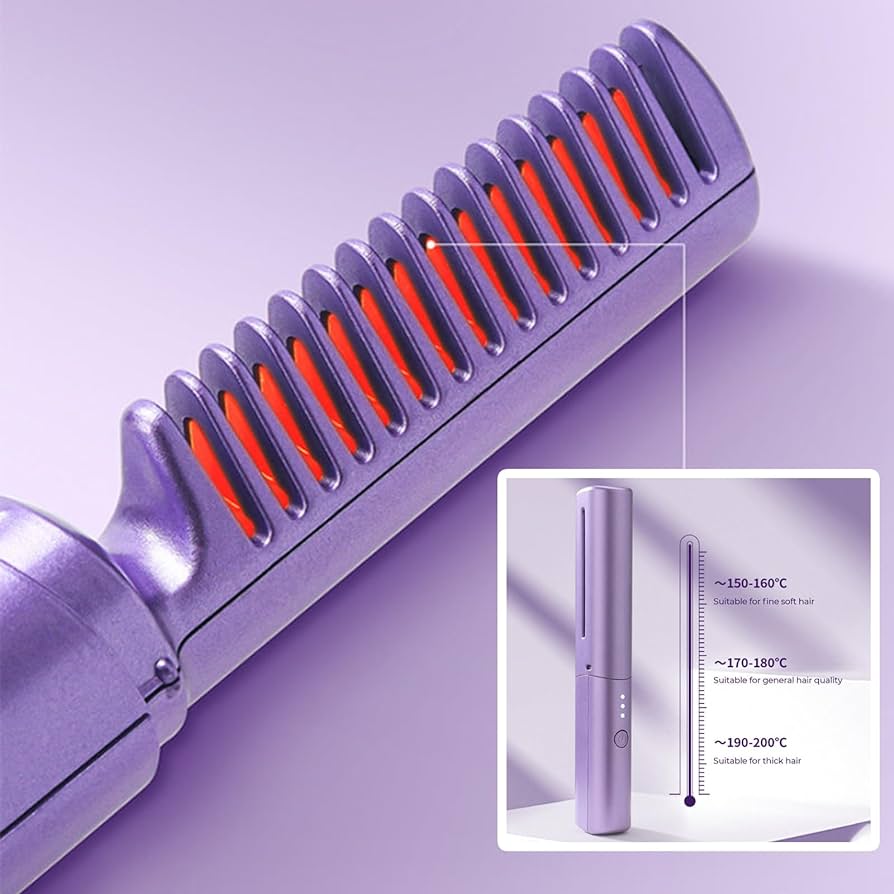 Rechargeable wireless hair straightener comb, portable professional mini hair straightener